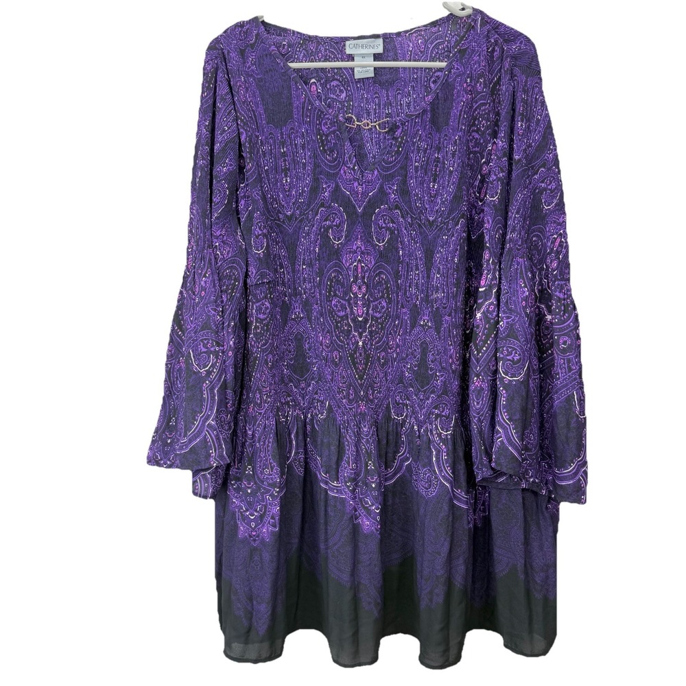 Catherines Purple Affinity Chain‎ Pleated Georgette 3/4 Sleeve Blouse Size 4X - Picture 3 of 8